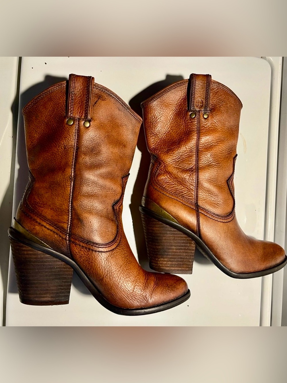 Women's Lucky Brand Brown Leather Stacked Heel Ankle Boots